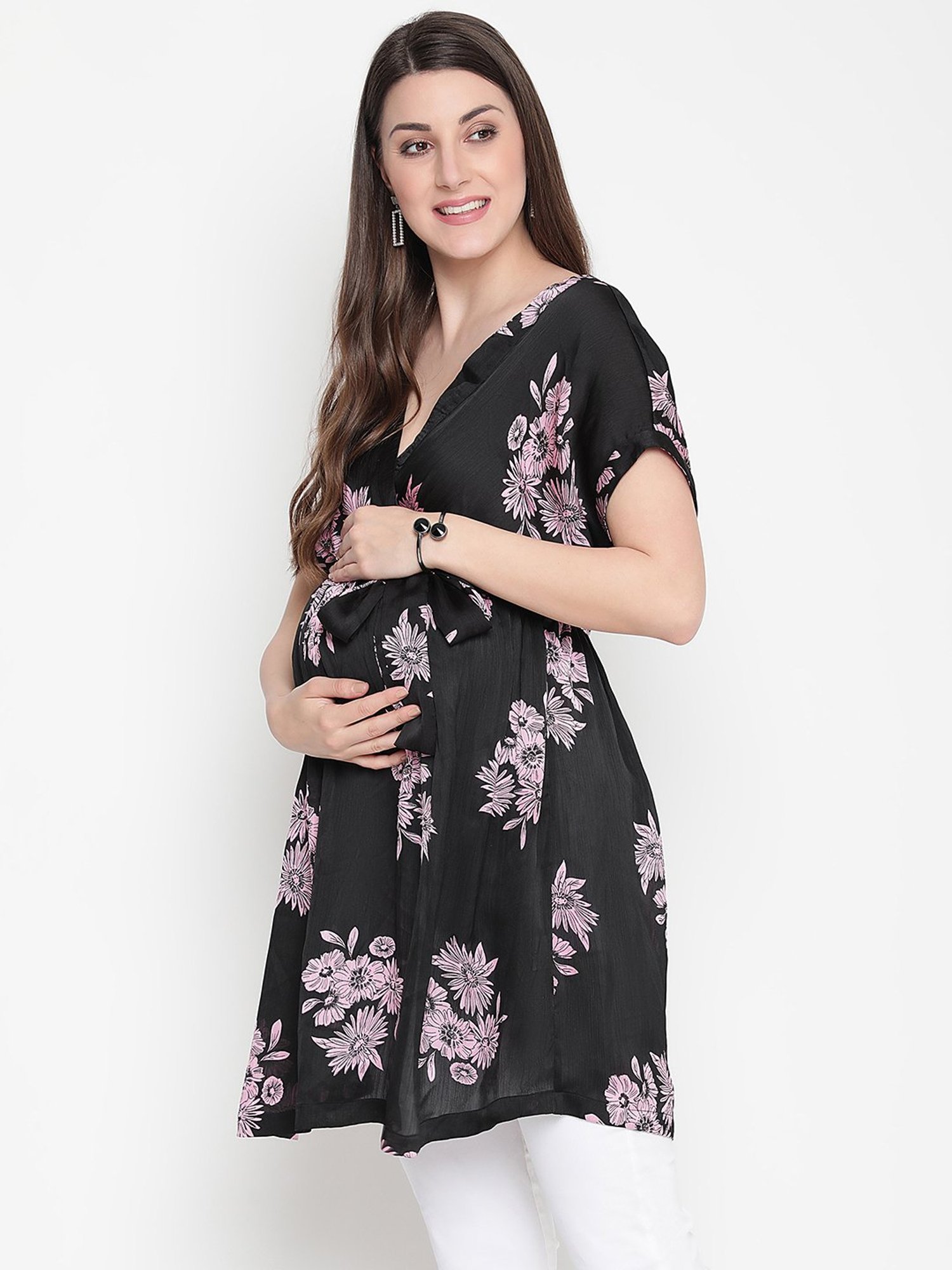 Oxolloxo Black Floral Print Maternity Tunic