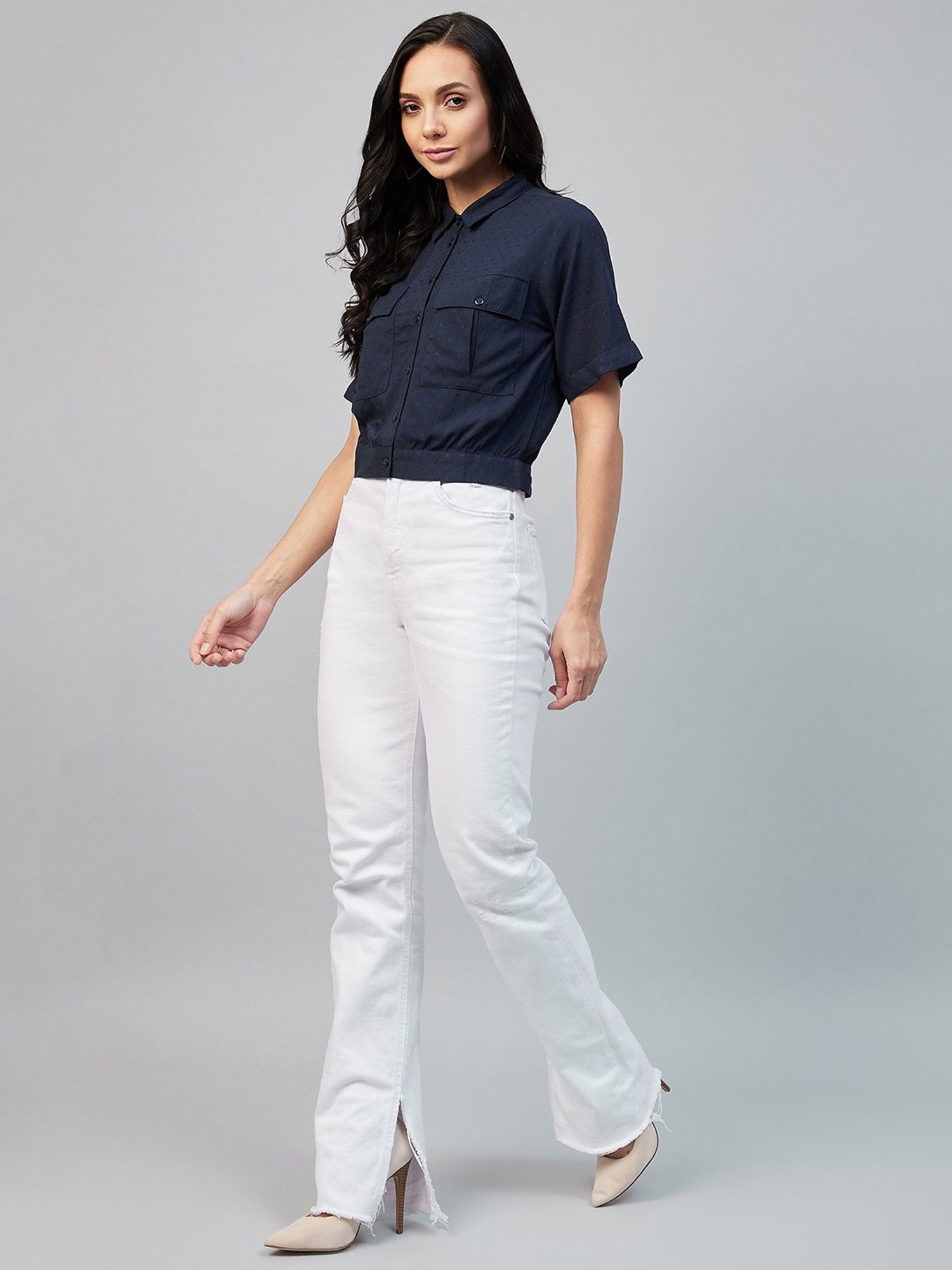 Marie Claire Navy Self Design Shirt