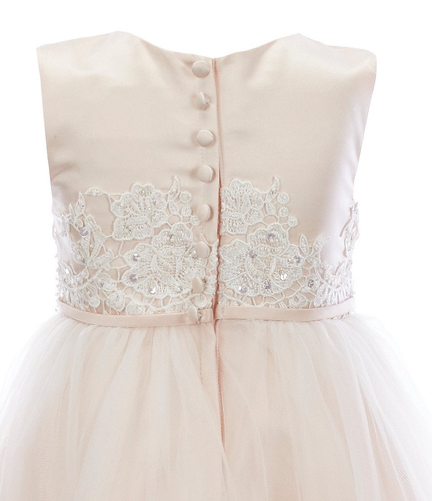 Chantilly Place Little Girls 2T-6X Embroidered-Trim Satin/Tulle Fit-And-Flare Ball Gown