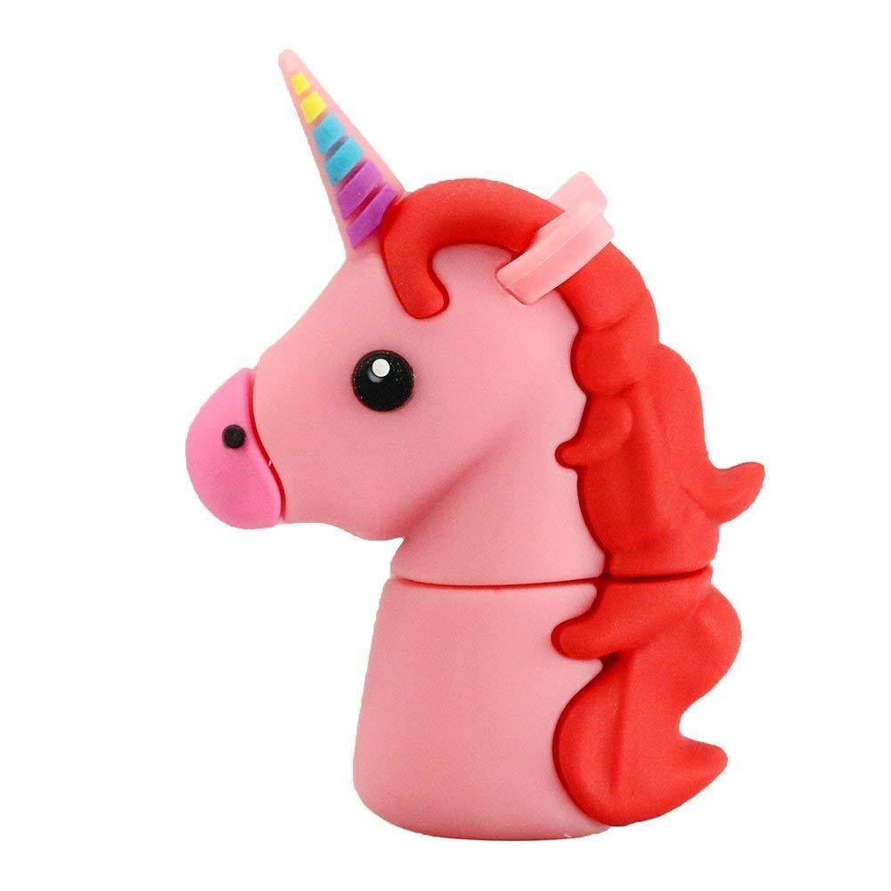 Novelty Pink Unicorn Shape Design 32GB USB 2.0 Flash Drive Cute Memory Stick Horse Thumb Drive Data Storage Pendrive Cartoon Jump Drive Gift