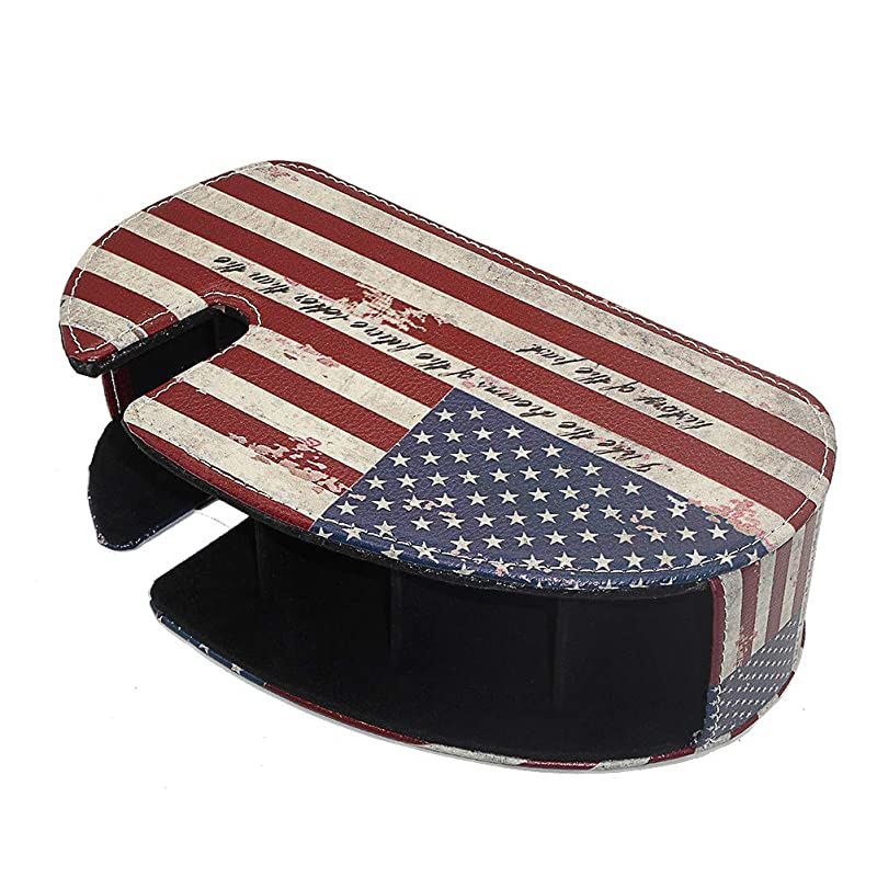 Remote Control Holder Organizer Phone Pad Table Desk Leather Control Storage TV Remote Control Organizer with 5 Spacious Compartments (American Flag)