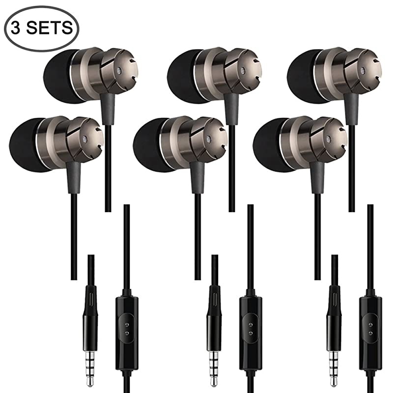 3 Packs Earbud Headphones with Remote Microphone  in Ear Earphone Stereo Sound Noise Isolating Tangle Free for Smartphones Laptops Gaming Fits All 35mm Interface Device