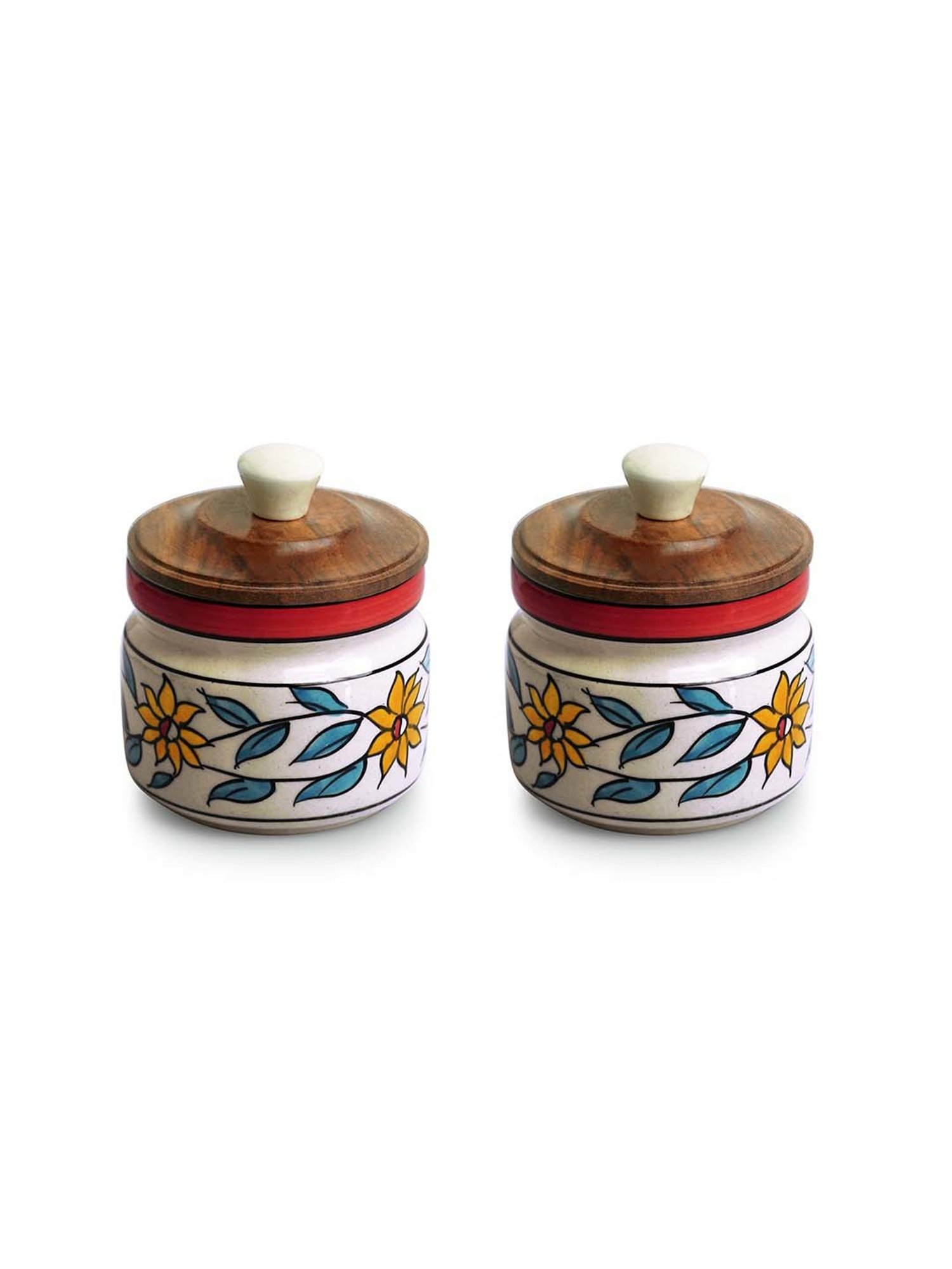 ExclusiveLane White & Brown Ceramic Persian Floral Air-Tight Storage Container - Set of 2
