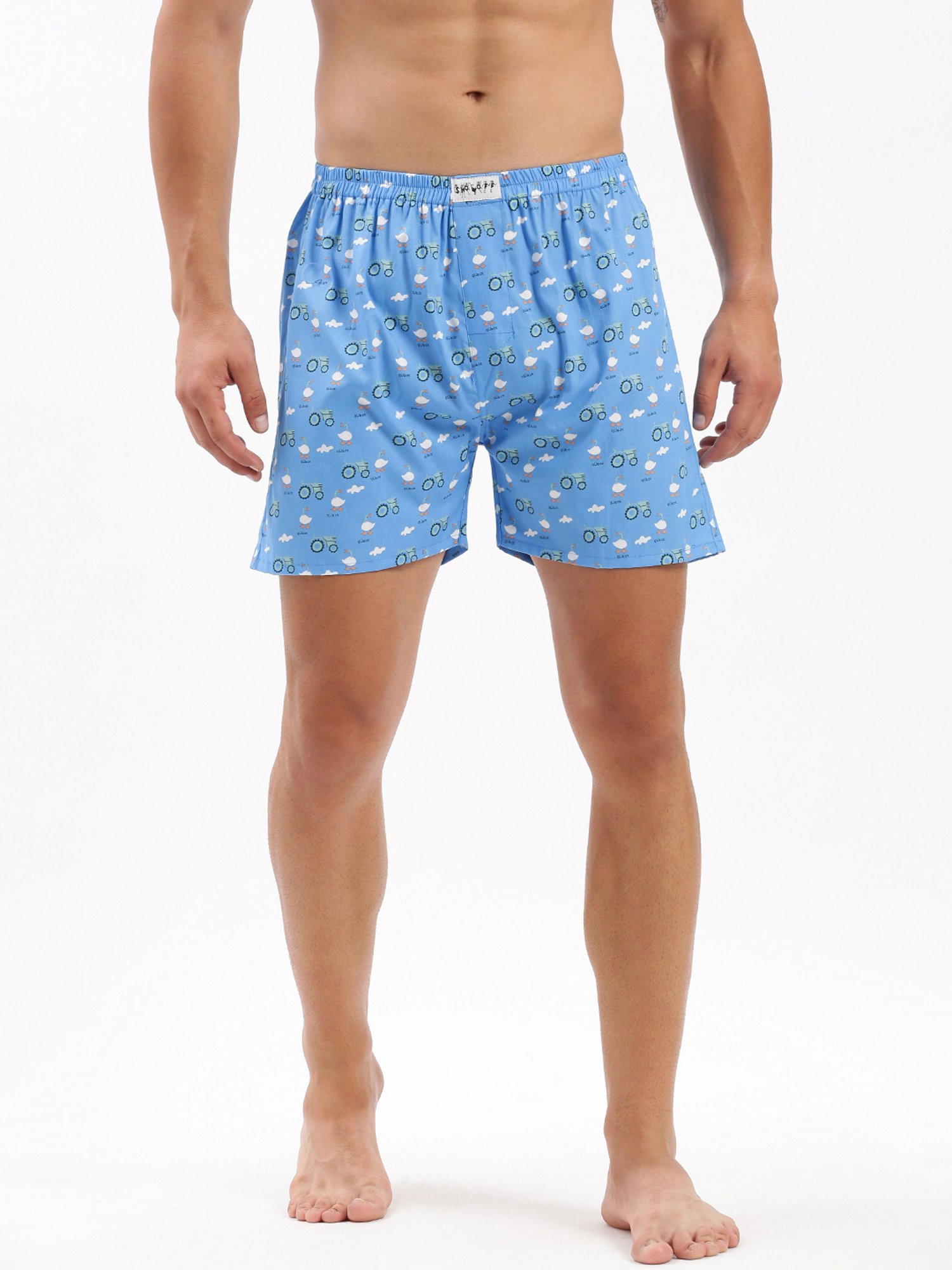 SHOWOFF Light Blue Slim Fit Printed Cotton Boxers
