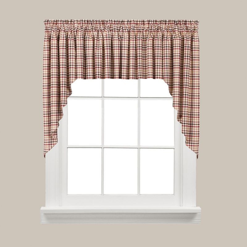 Saturday Knight Ltd Dexter Collection High Quality Yarn DyedGingham Look Window Swags (2-Piece) With 1.5" Rod Pocket - 57x35" Red