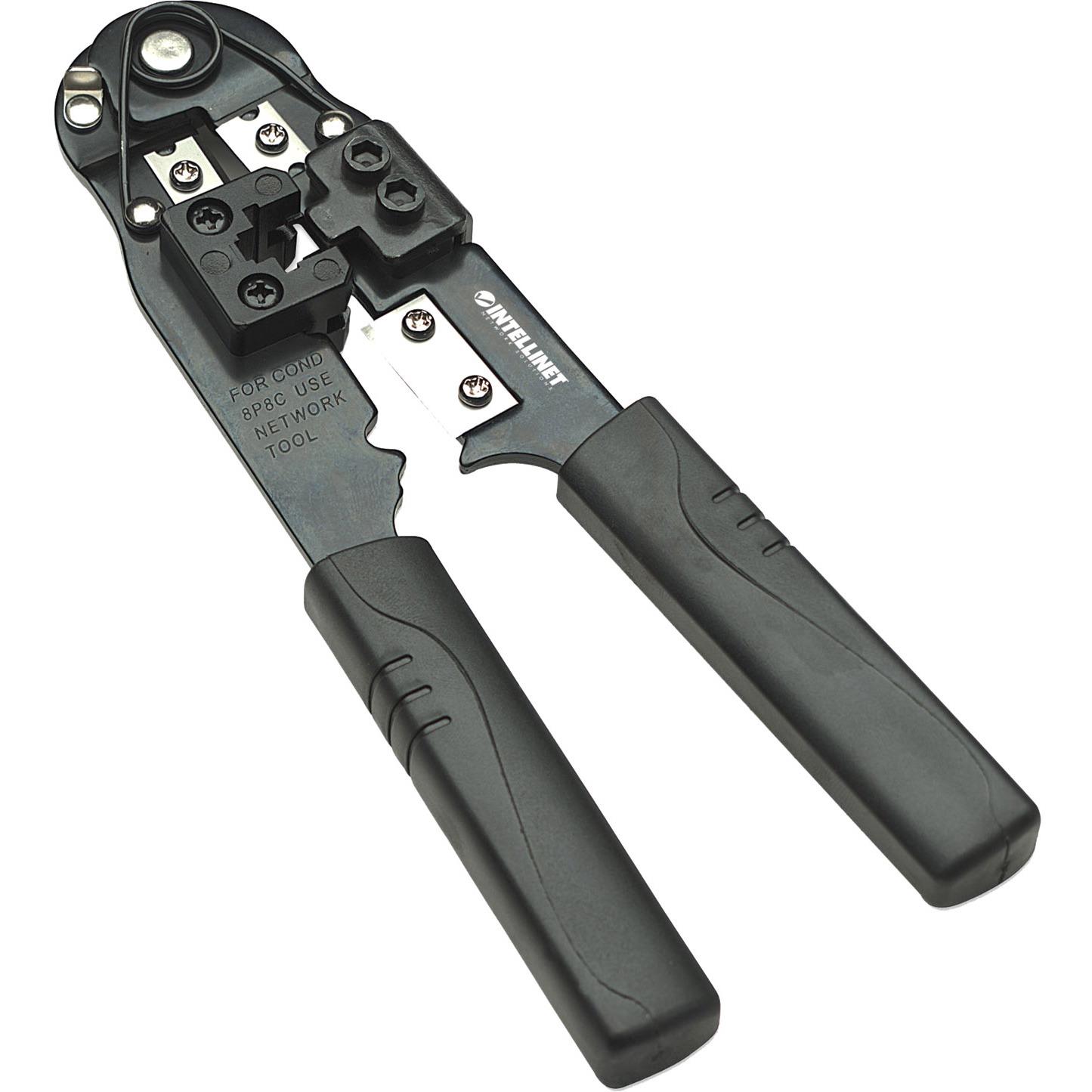 INTELLINET NETWORK SOLUTIONS MODULAR PLUG CRIMP TOOL FOR RJ45 PLUGS, STRIPS AND CUTS 211062