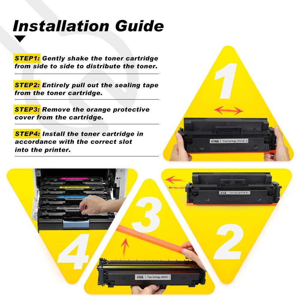 v4ink [NO CHIP] Compatible Toner Cartridge Replacement for HP 414A M454dw M479fdw 4 Packs for use in HP Color Laserjet Pro MFP M479fdw M479fdn M454dw M454 M454dn Printer Black Cyan Yellow Magenta