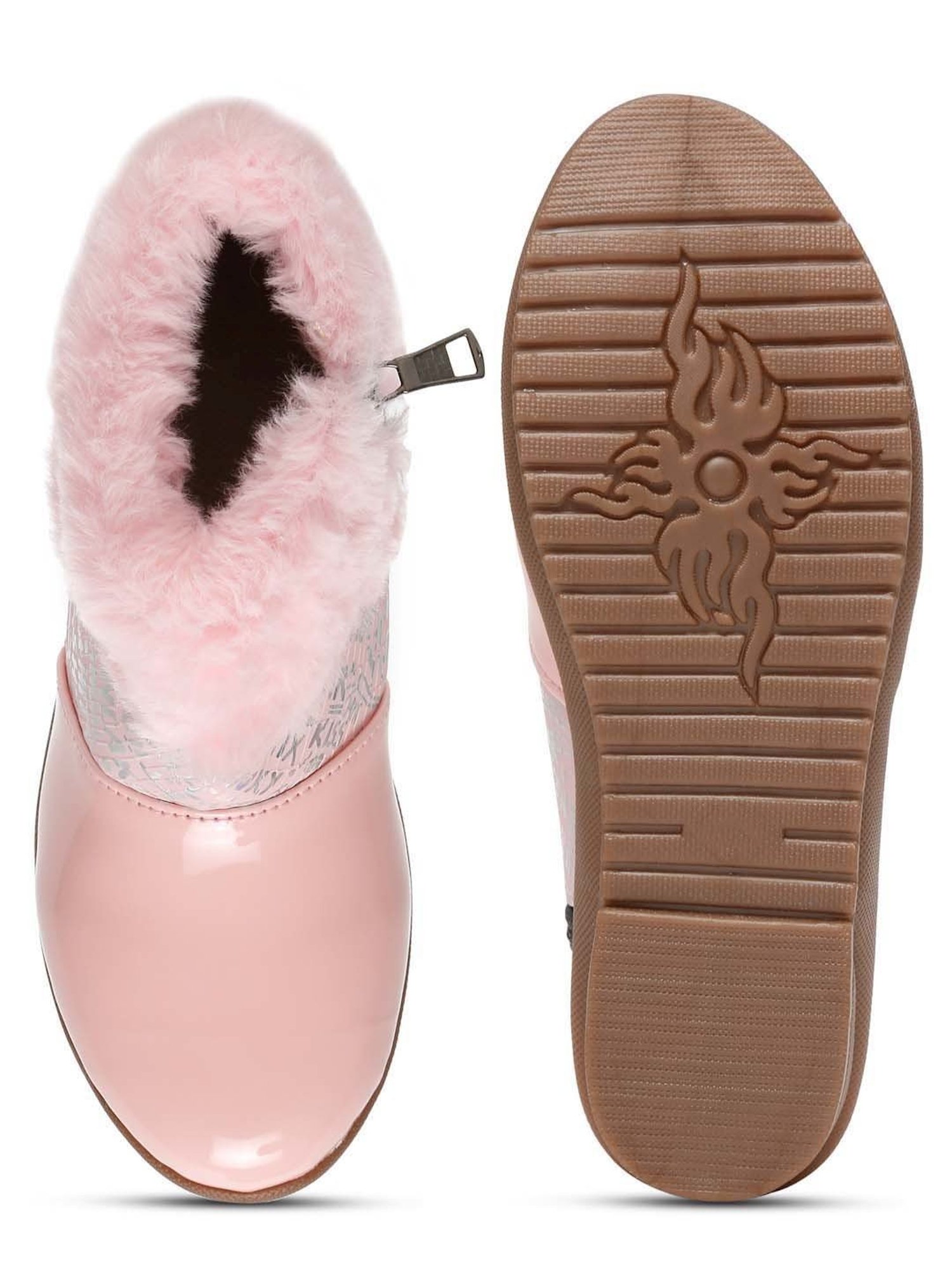 Tiny Bugs Girls Off White & Pink Party Wear Slip Ons