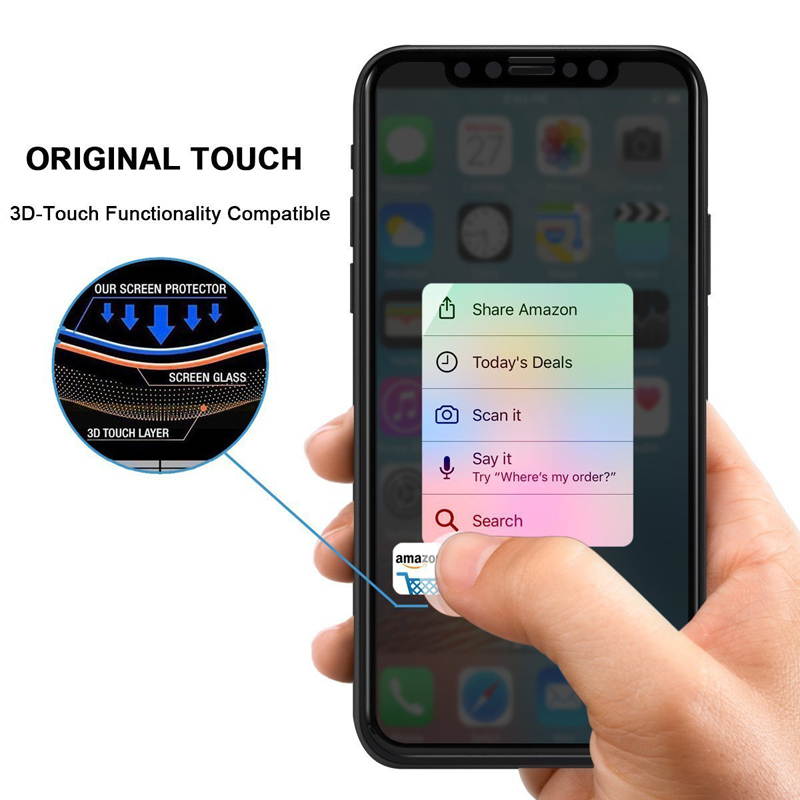 iPhone X TPU Case and Screen Protector Glass [ 3D Full Frame ] Premium Tempered 9H Hardness PET [Soft Edge Hybrid] Super Easy Apply for iPhone 10 work with most case Black Edge