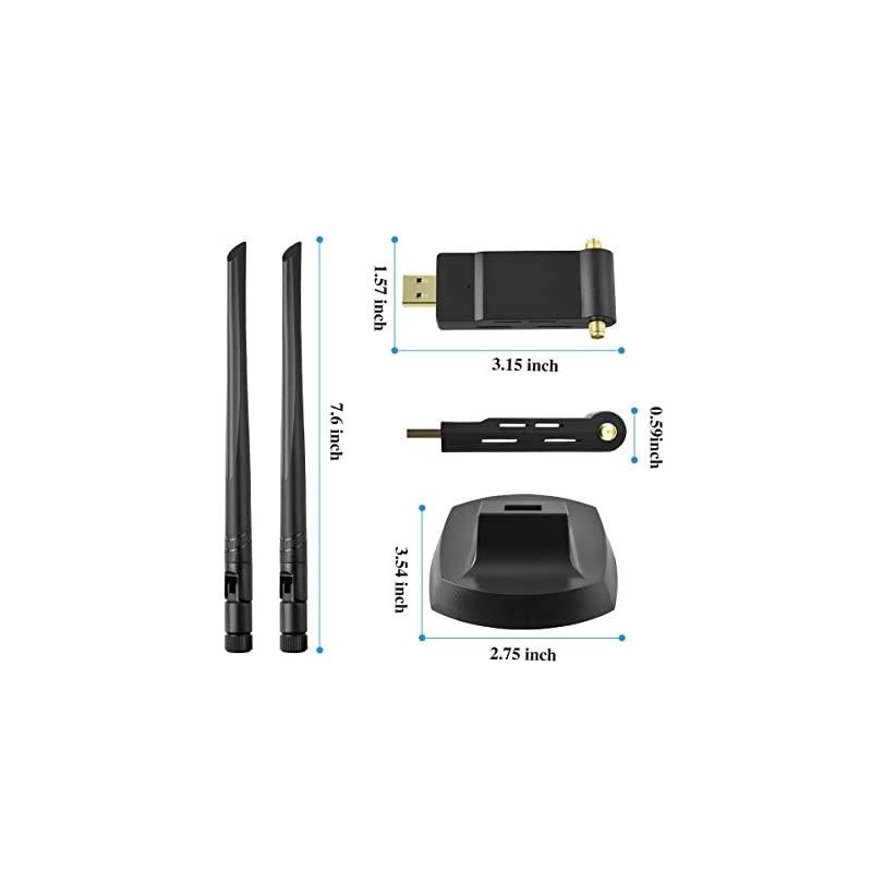 WiFi Adapter, 1900Mbps Dual Band 2.4GHz/600Mbps 5.8GHz/1300Mbps High Gain 5dBi Antennas 3.0 Wireless Network Adapter for PC Desktop Laptop with Windows 10/8/7/XP/Vista, Mac OS