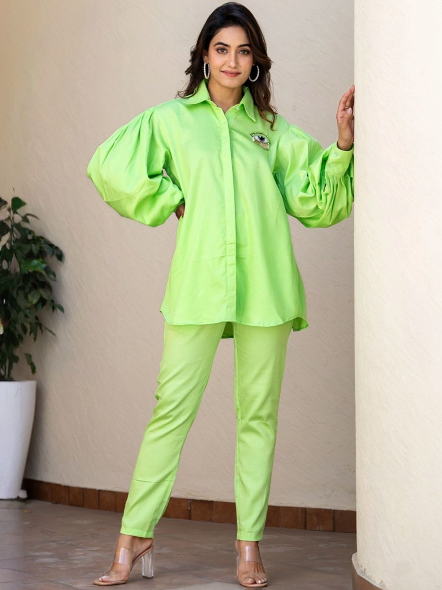 HOUSE OF JAMOTI Green Cotton Embellished Tunic Pant Set