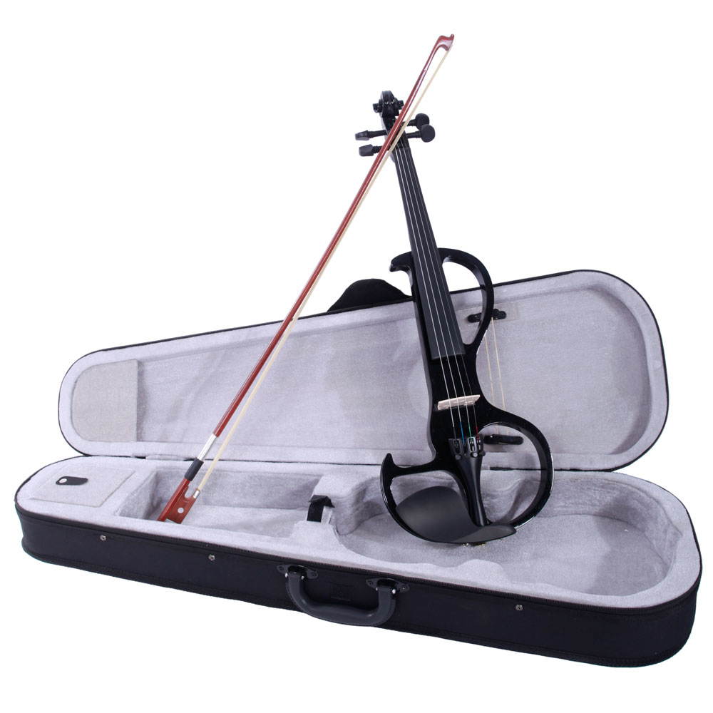 High Quality 4/4 Electric Violin Kit + Rosin + Bow + Case+ Earphone Black Color