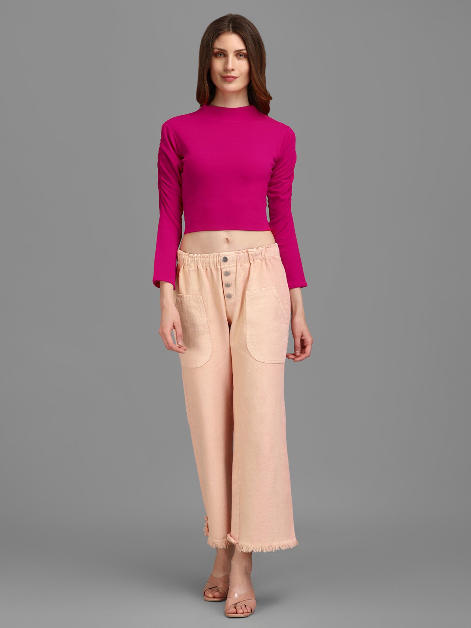 PURVAJA Pink Regular Fit Crop Top