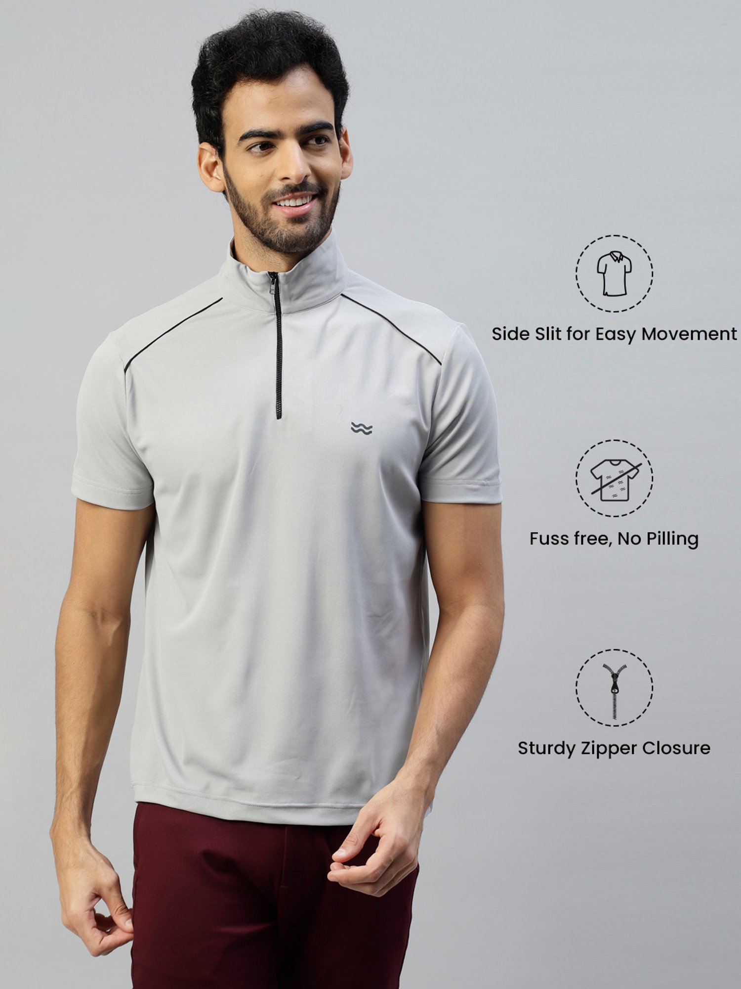 Slowave Grey Slim Fit Sports T-Shirt