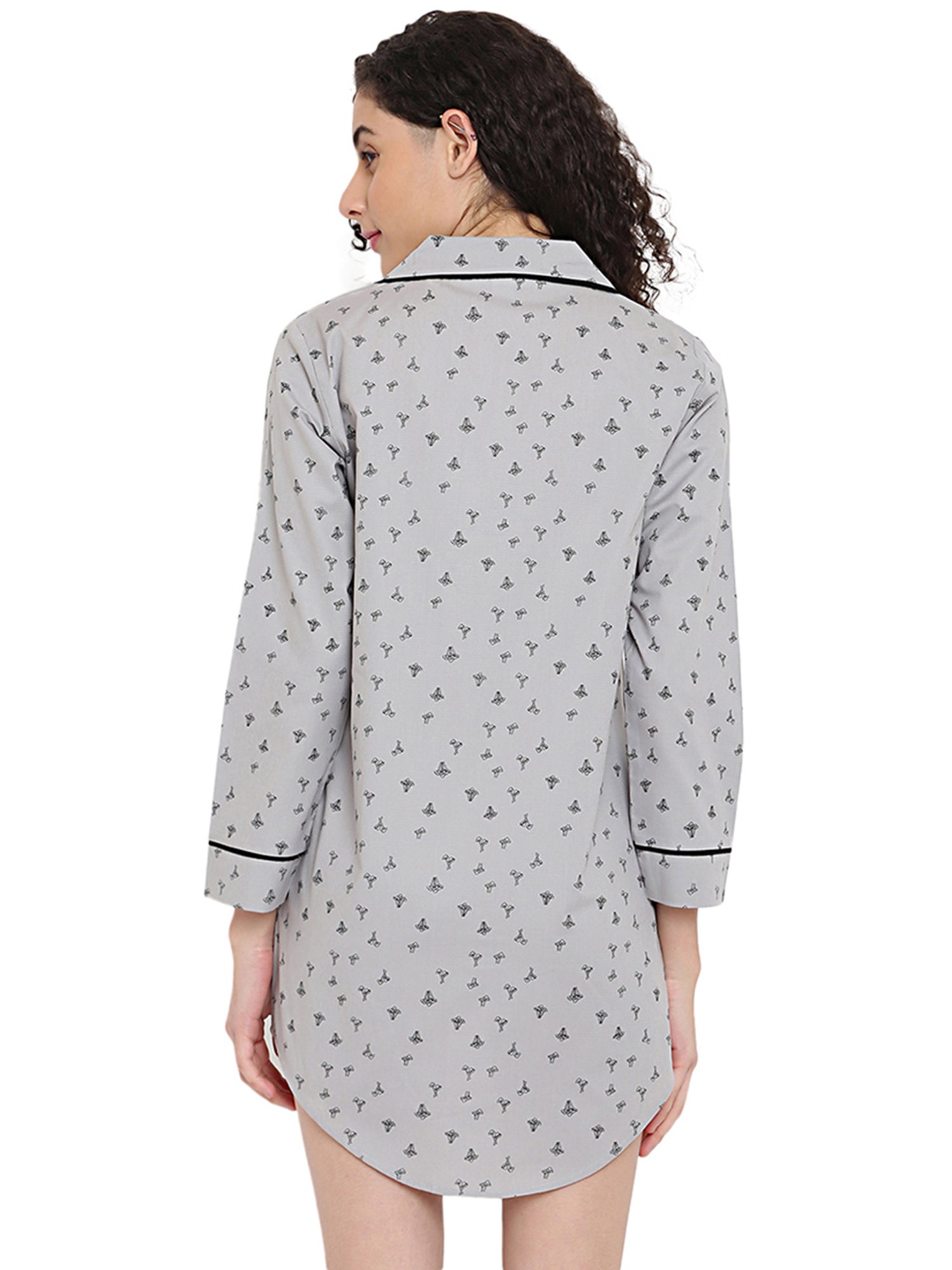 La Intimo Grey Printed Night Shirt