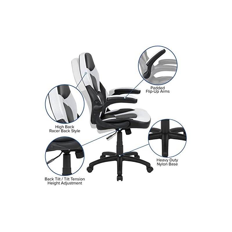 X10 Gaming Chair Racing Office Ergonomic Computer PC Adjustable Swivel Chair with Flip-up Arms, White/Black LeatherSoft