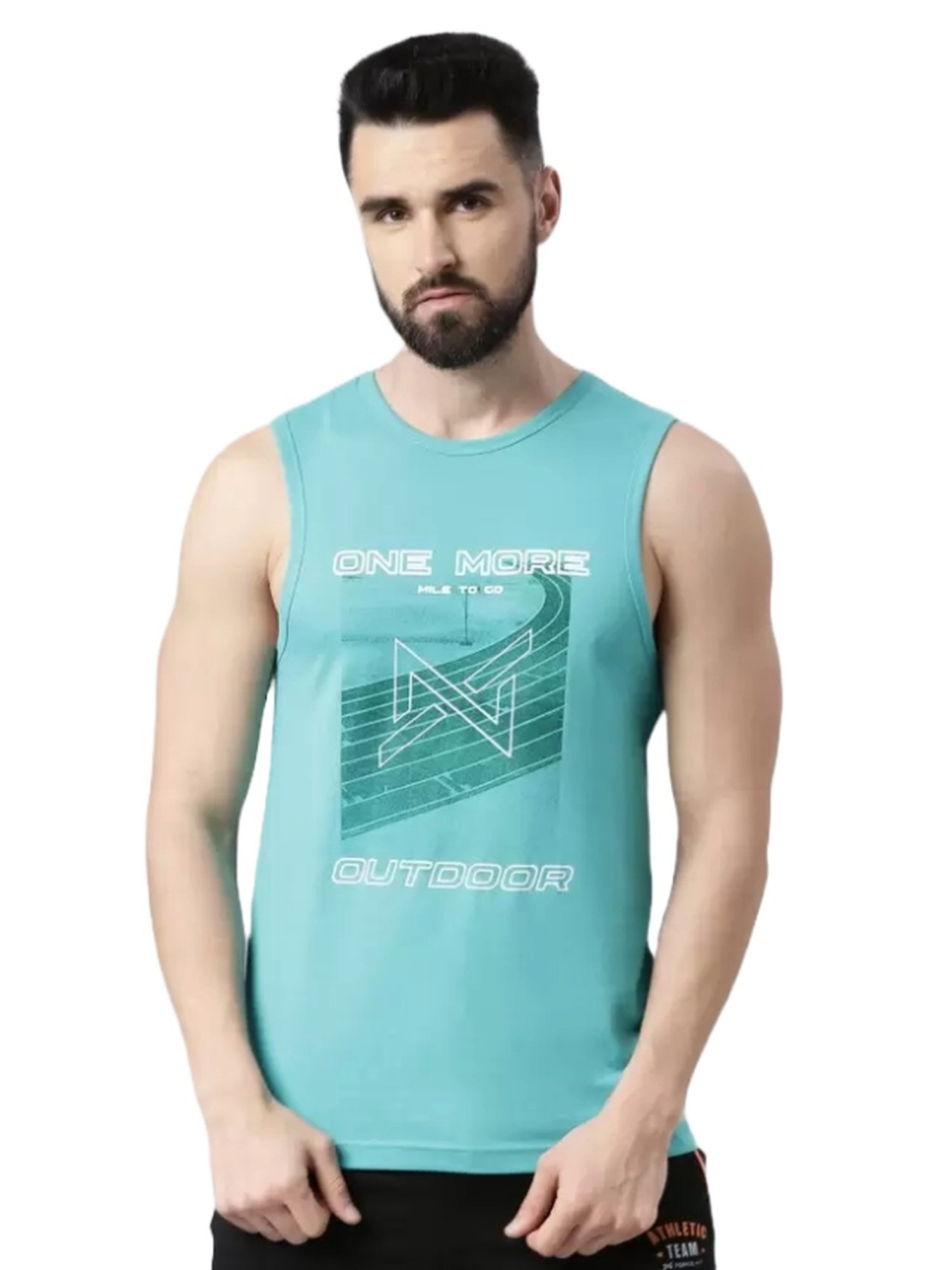 Force NXT Viridian Green Cotton Regular Fit Printed Vest