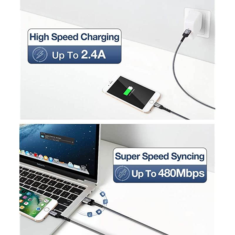 iPhone Charger Cable 6ft 18m  Apple MFi Certified Lightning Cable Nylon Braided USB Fast Charging Cord Compatible with iPhone 11 Xs Max X XR 8 7 6s 6 Plus SE 5 5s iPad iPod Gery