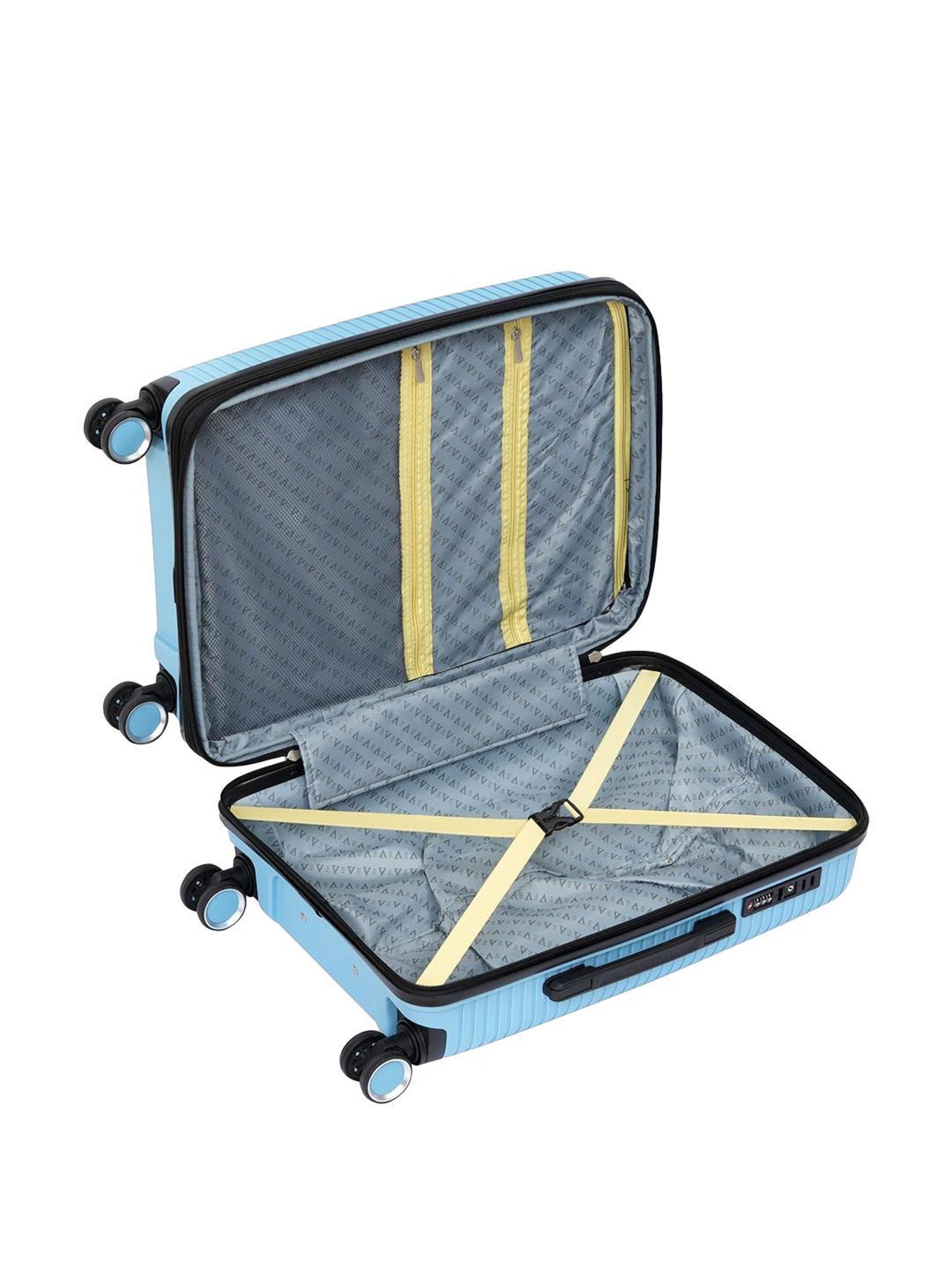The Vertical Stellar Blue Wheels 8 Medium Hard Cabin Trolley Bag