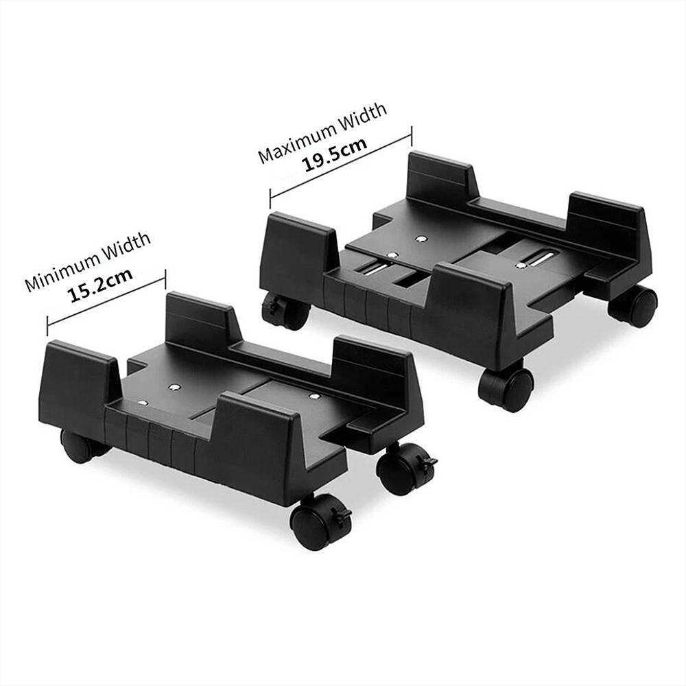 Mobile Desktop Computer Floor Stand Rolling Wheels Adjustable Width PC Tower Holder (Black)