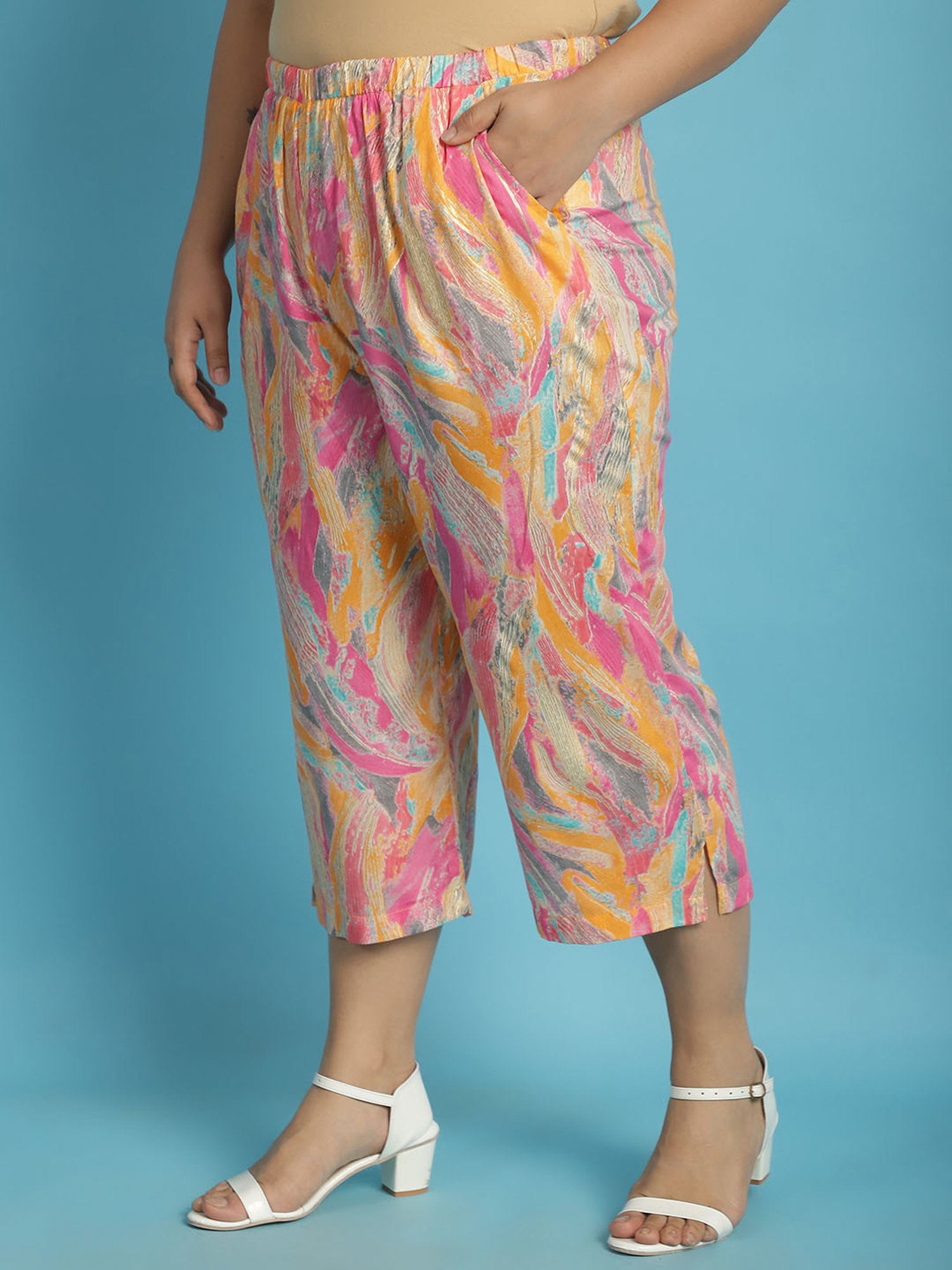 theRebelinme Pink Printed High Rise Capris