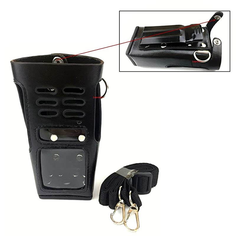 Black Hard Leather Carrying Holder Holster Case with Adjustable Shoulder Strap Compatible for Motorola CB Ham 2 Way Radio GP338 GP339 PRO7450 PRO7350 HT1250 GP328 GP340 Walkie Talkie by