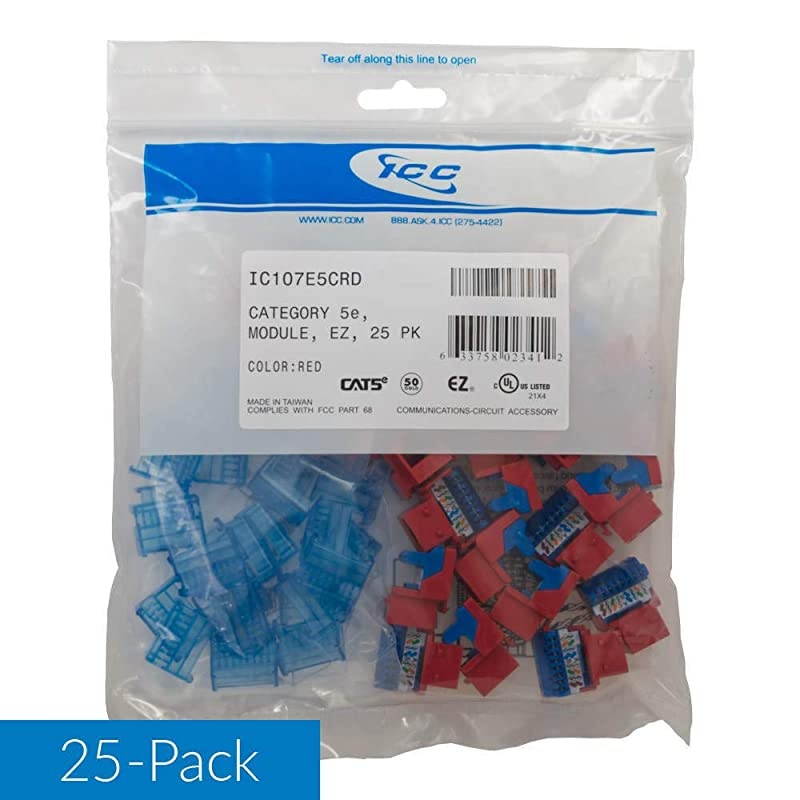 CAT5e RJ45 Keystone Jack for EZ Style Red 25Pack