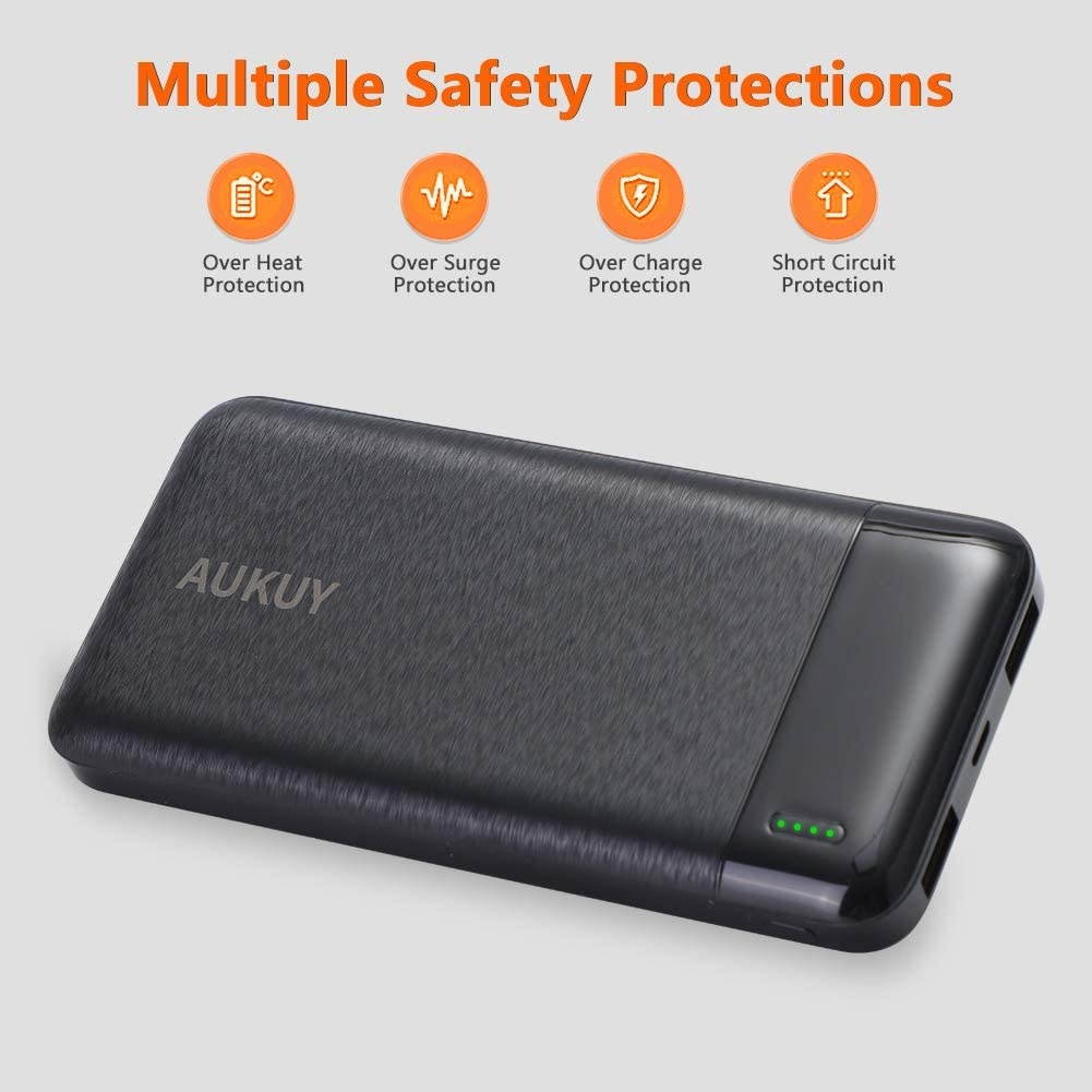 AUKUY Portable Charger 2 Pack 10000mAh Power Banks Slim and Light with Dual 2.1A High-Speed Charging Outputs and Fast Recharge Input External Battery Compatible with Phone Google LG iPad