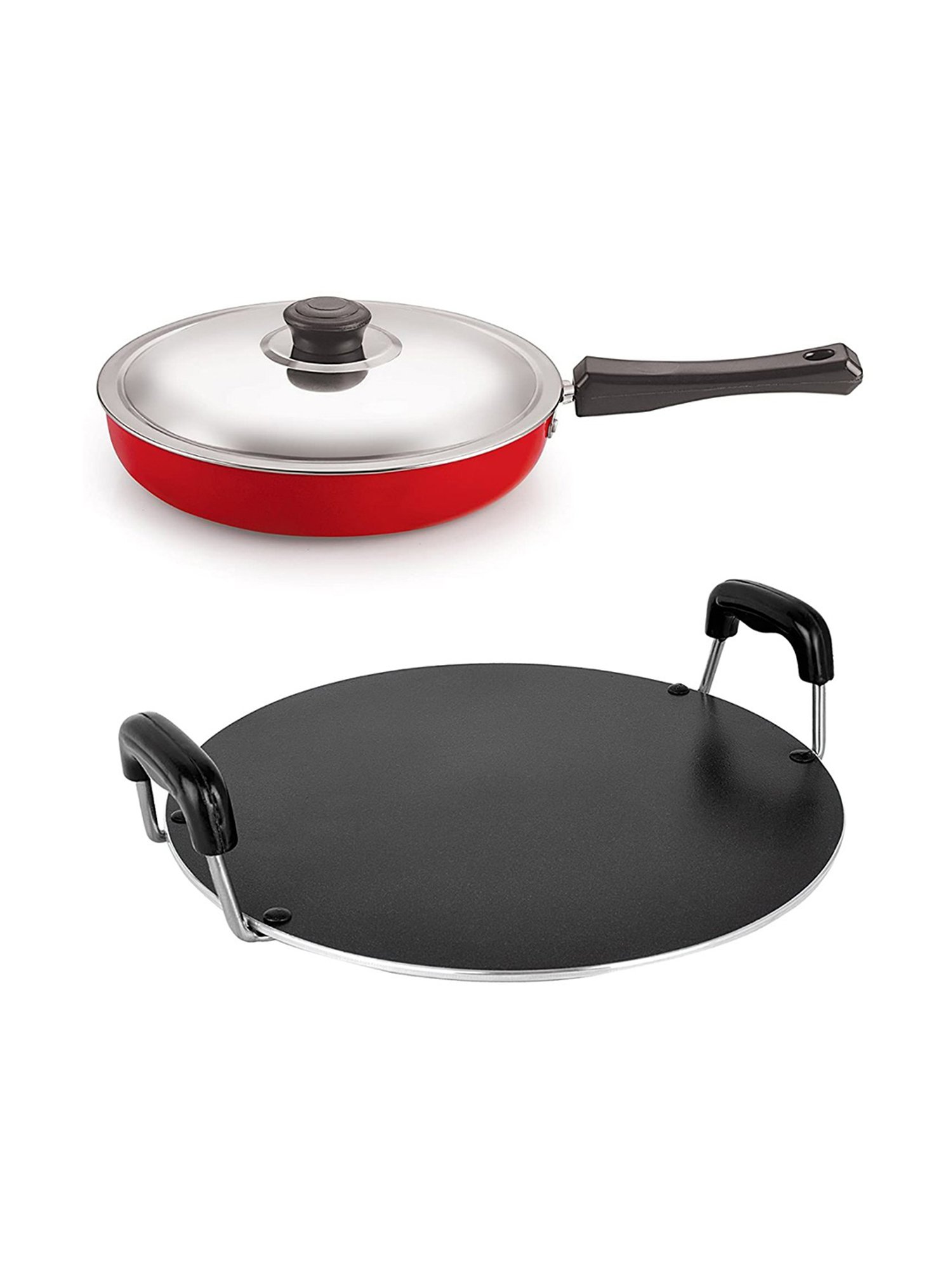 Nirlon Red Aluminium Tawa Fry Pan - Set of 2