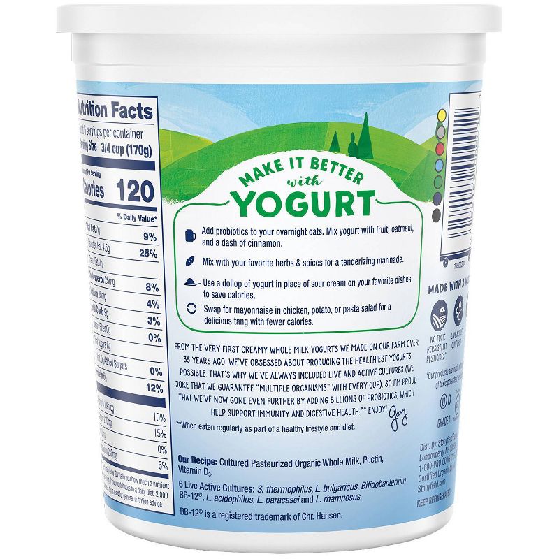 Stonyfield Organic Plain Whole Milk Probiotic Yogurt - 32oz Tub