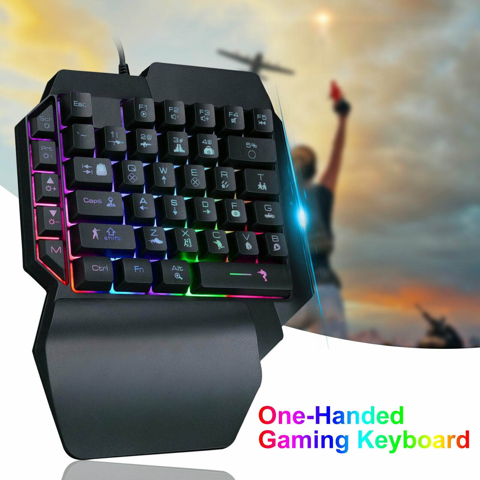 For PUBG One Handed Wired Gaming Keyboard Ergonomic LED Backlight 39 keys Keypad