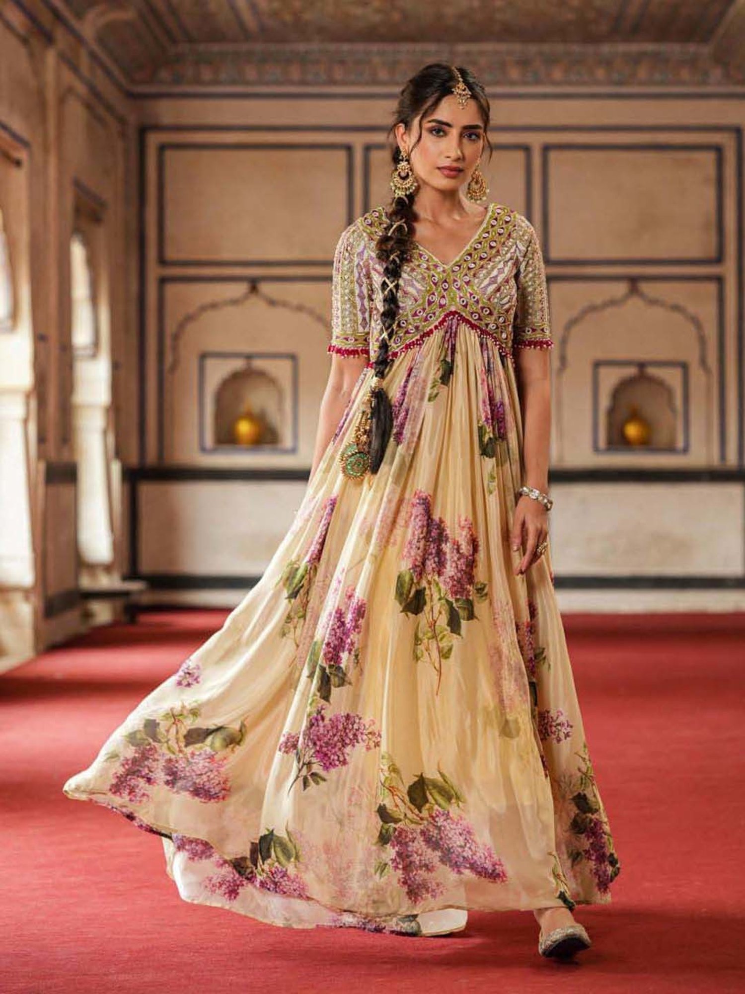 Saffron Threads Red Ethnic Dresses