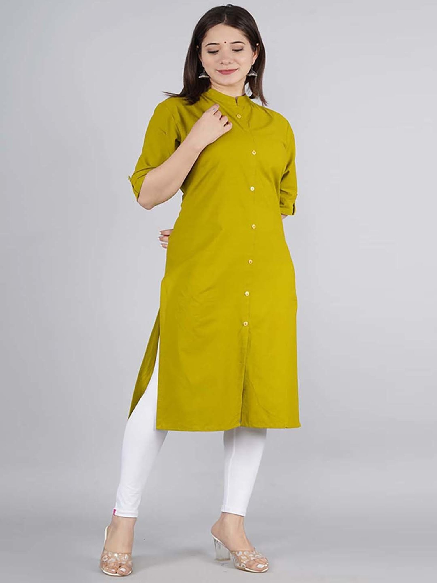 Kipek Green Cotton Straight Kurta