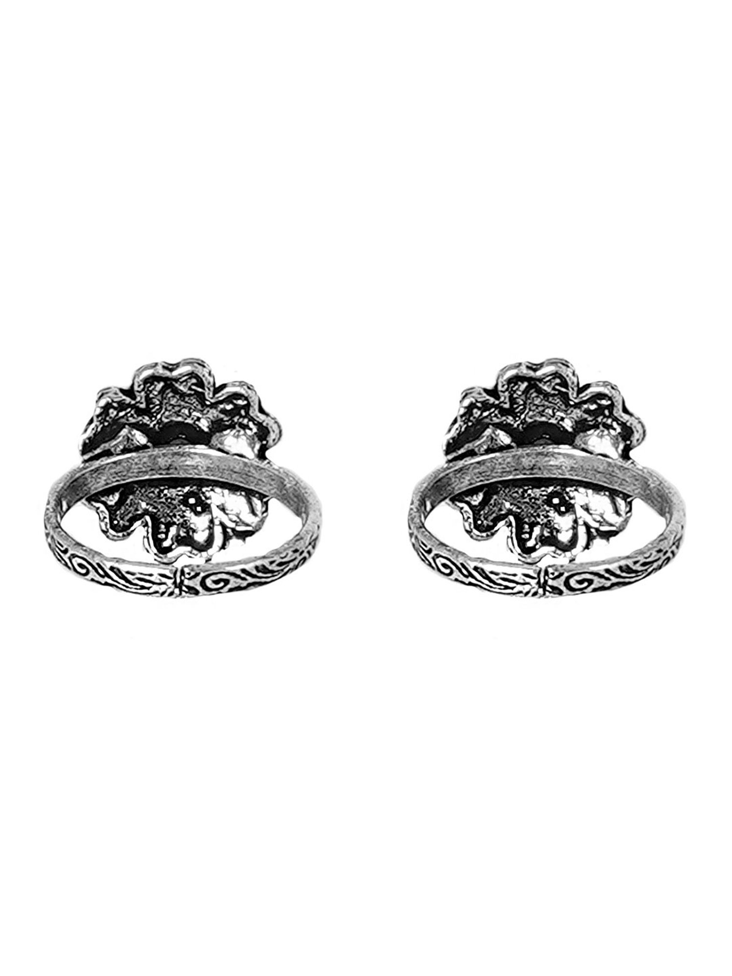 Teejh Ethnic Ruhi Pink Stone Silver Oxidized Toe Rings for Women