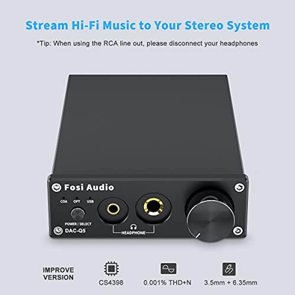 Fosi Audio DAC Converter 24-bit/192kHz Optical/Coaxial/USB Digital-to-Analog Adapter Decoder & Headphone Amplifier & Mini Stereo Pre-Amplifier Q5