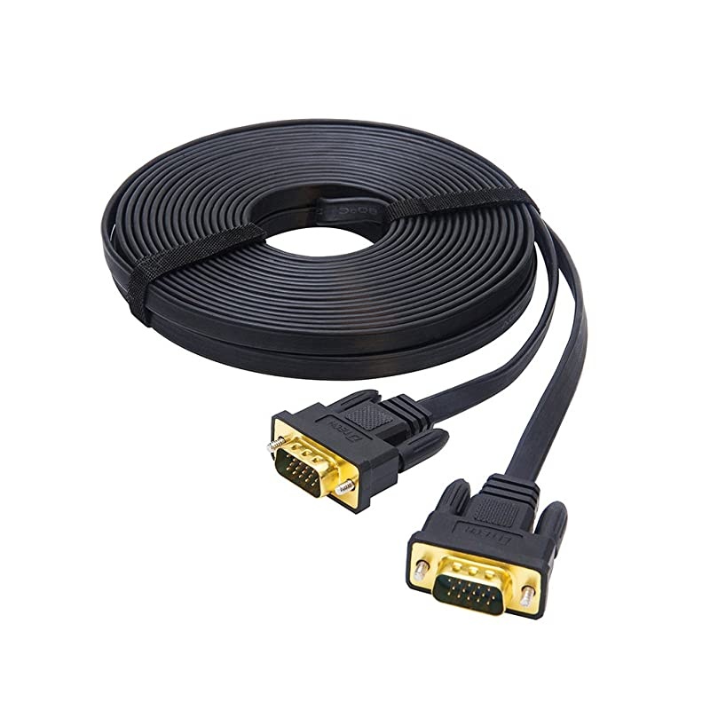 10m Ultra Thin Flat Computer Monitor VGA Cable Long 32 Feet Male to Male 15 Pin Connector Standard SVGA Wire Black