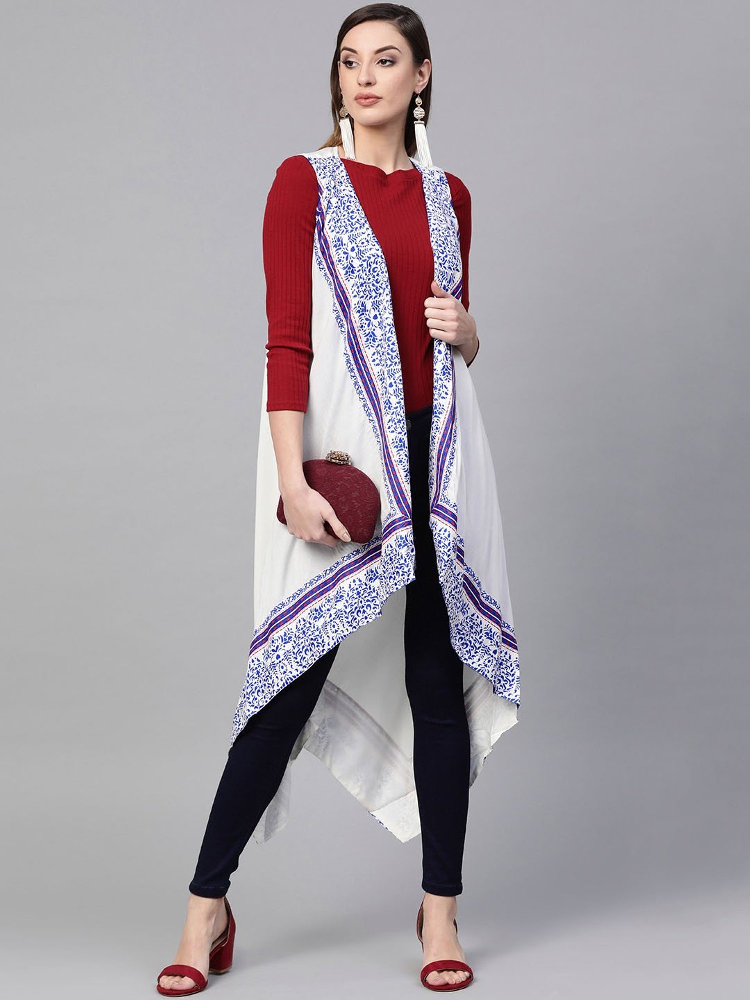 Geroo jaipur White Printed Long Shrug