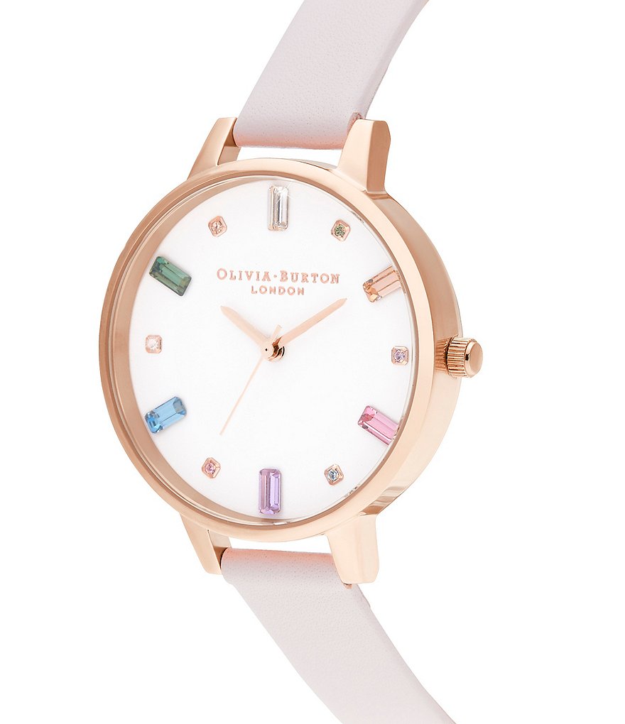 Olivia Burton Rainbow Blossom Rose Gold Leather Watch