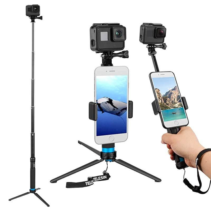 355 Selfie Stick Monopod Compatible with GoPro Selfie Pole with Strong Tripod Mount Adapter and Cellphone Digital Compacts for Hero 9 8 7 6 5 4 3+ Insta 360 One R DJI OSMO Action Camera