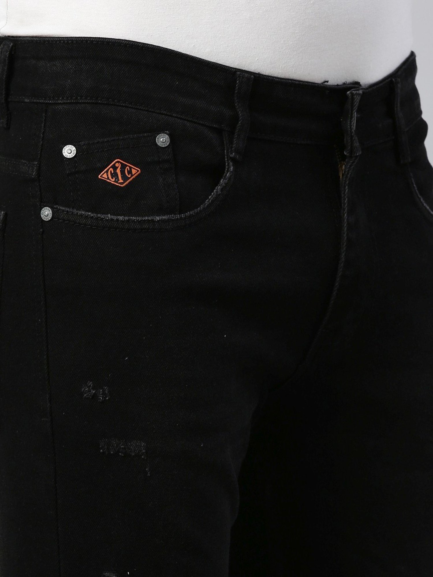 CINOCCI Black Cotton Slim Fit Jeans