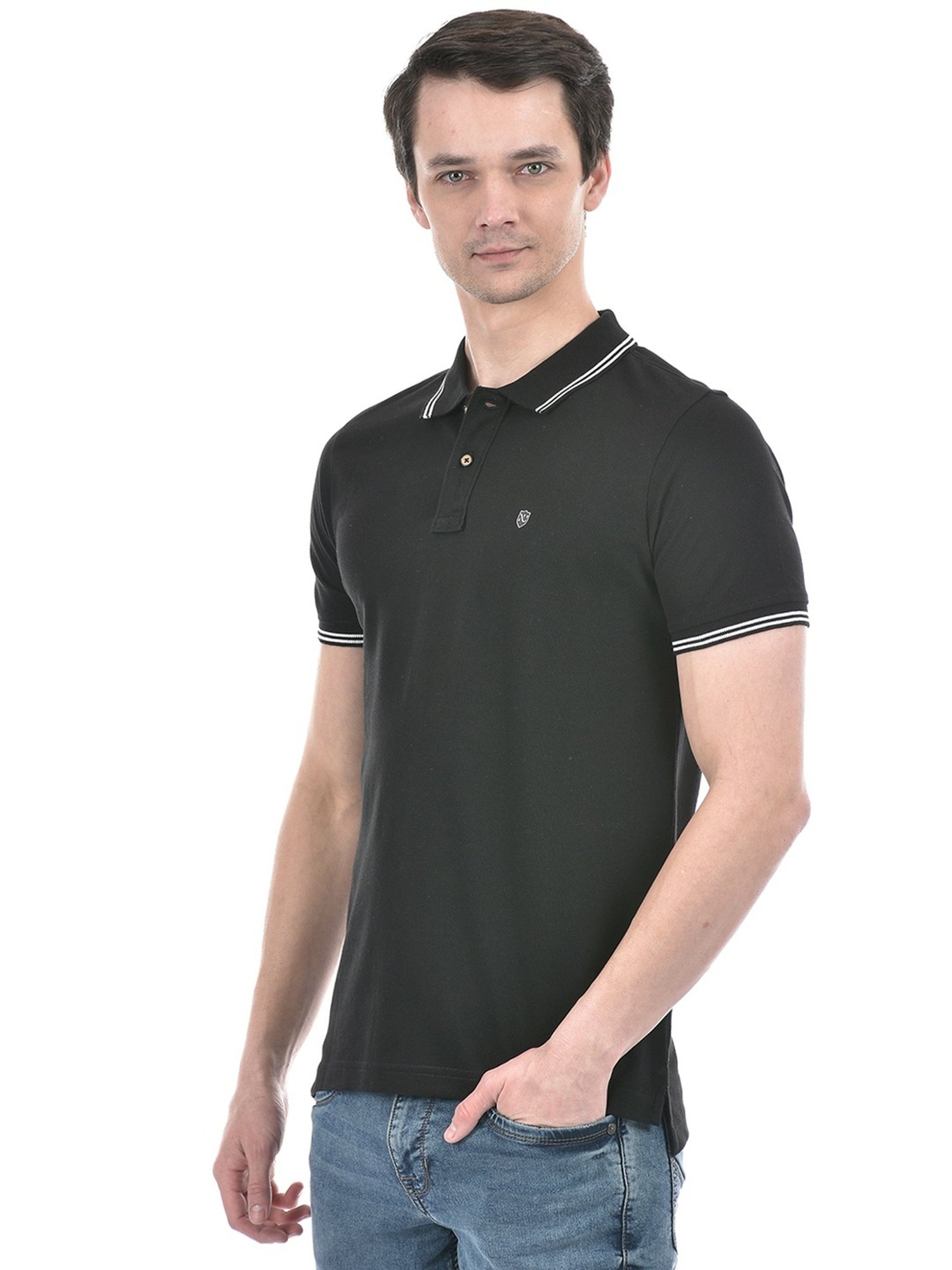 Numero Uno Black Cotton Slim Fit Polo T-Shirt