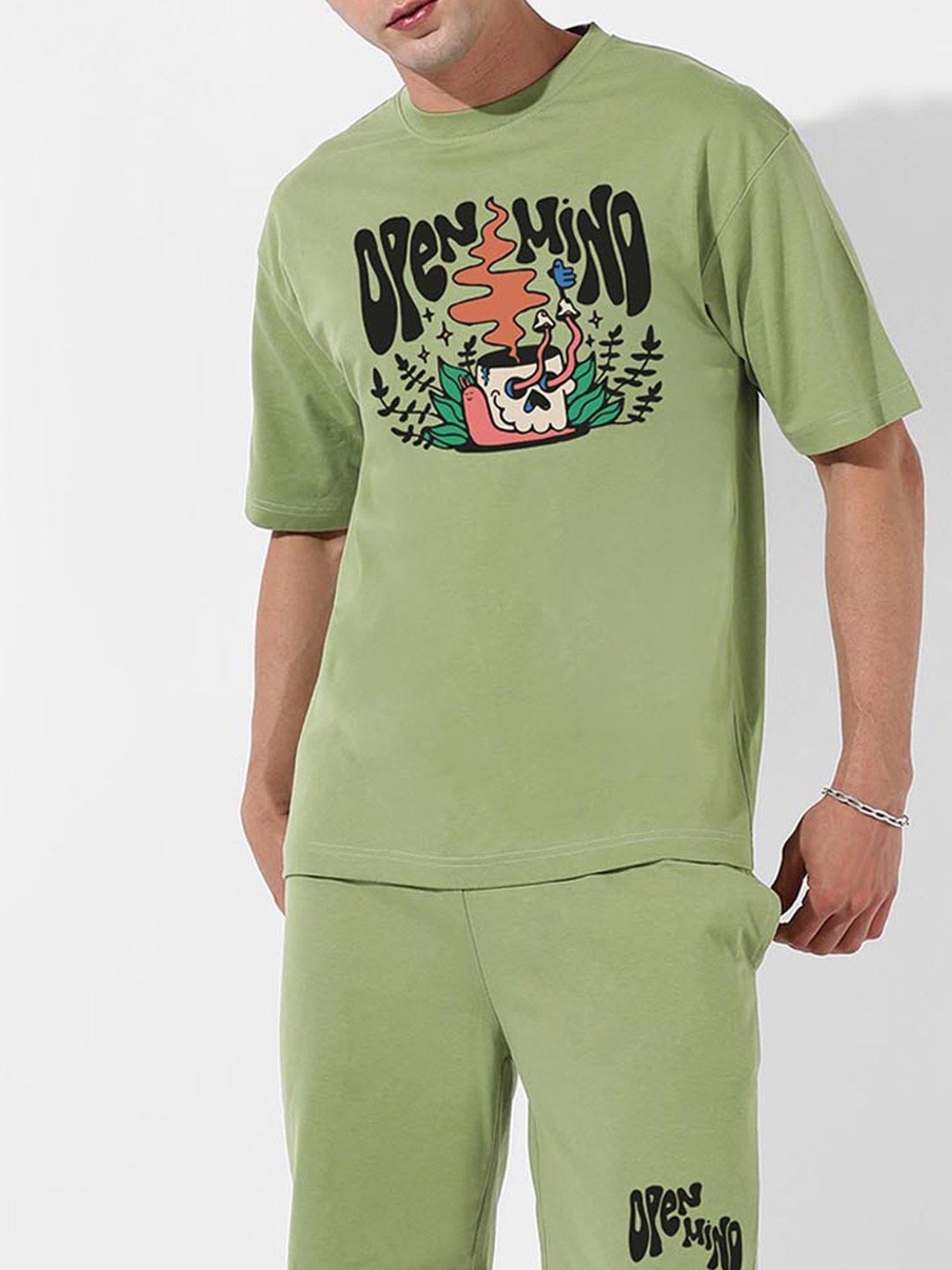 Campus Sutra Green Regular Fit Oversized Printed Co-Ord Set