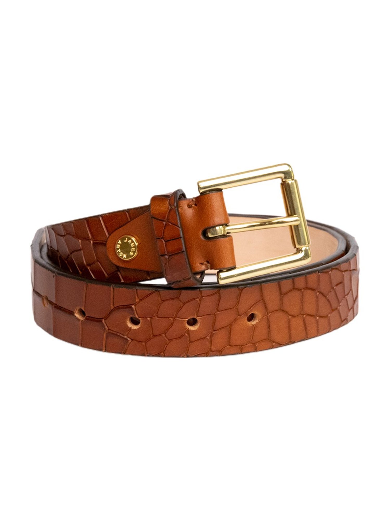 James Aston Brown Textured Leather Casual Belt for Women