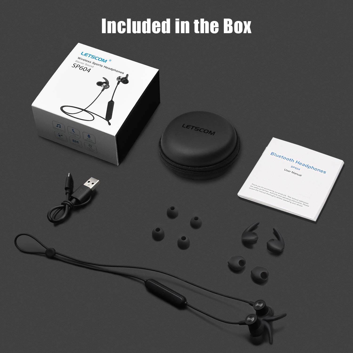 Bluetooth Headphones, Lightweight Wireless Earbuds with Magnetic Connection, IPX5 Water Resistant Bluetooth 5.0 Sports Earphones for Running, Built-in Mic, 8 Hrs Work Time Built-in magnets