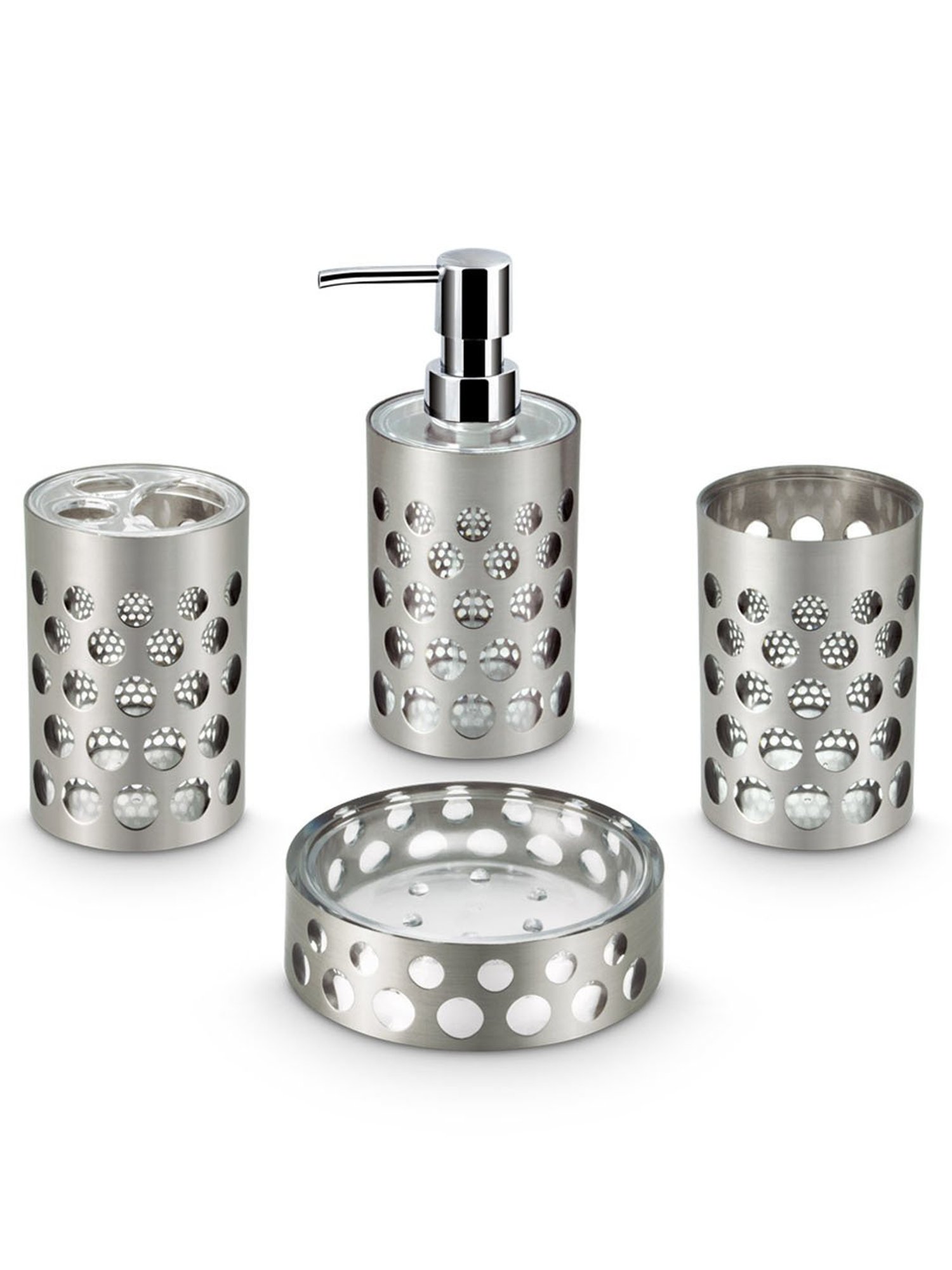 Freelance Silver Polyresin Set of 4 Bathroom Accessories