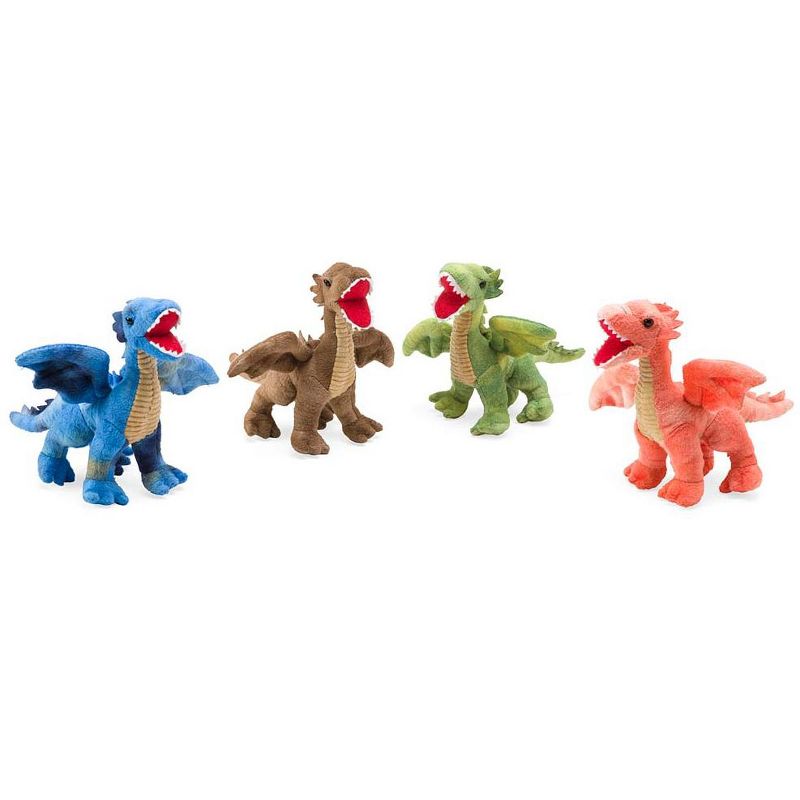 HearthSong - Plush Dragon Portable Play Set, Includes Four 6"H Winged Dragons and 12"H x 8" Sq. Castle, for Kids' Imaginative Play