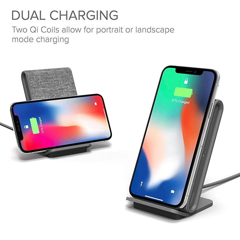 Ion Wireless Fast Charging Stand || QiCertified Charger 75W for Iphone XS Max R 8 Plus 10W for Samsung S9 Note 9 | Includes USB C Cable AC Adapter | Ash