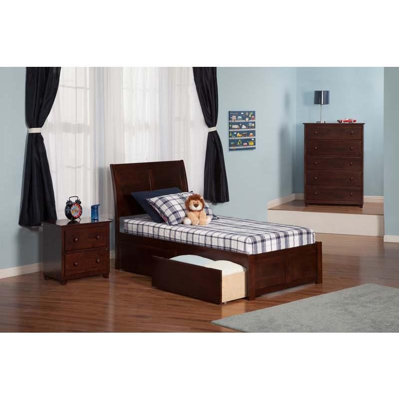 Portland Twin Flat Panel Foot Board w/ 2 Urban Bed Drawers Antique Walnut - Atlantic Furniture