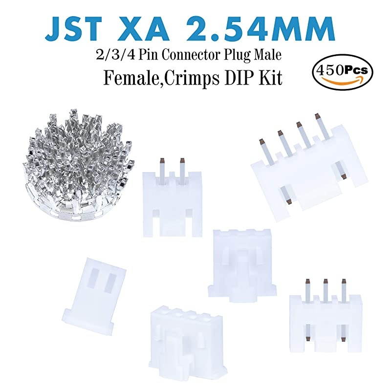 450 Pieces 254mm JSTXA JST Connector Kit 254mm Pitch Female Pin Header JST XA 23 4 Pin Housing JST Adapter Cable Connector Socket Male and Female Crimp DIP Kit