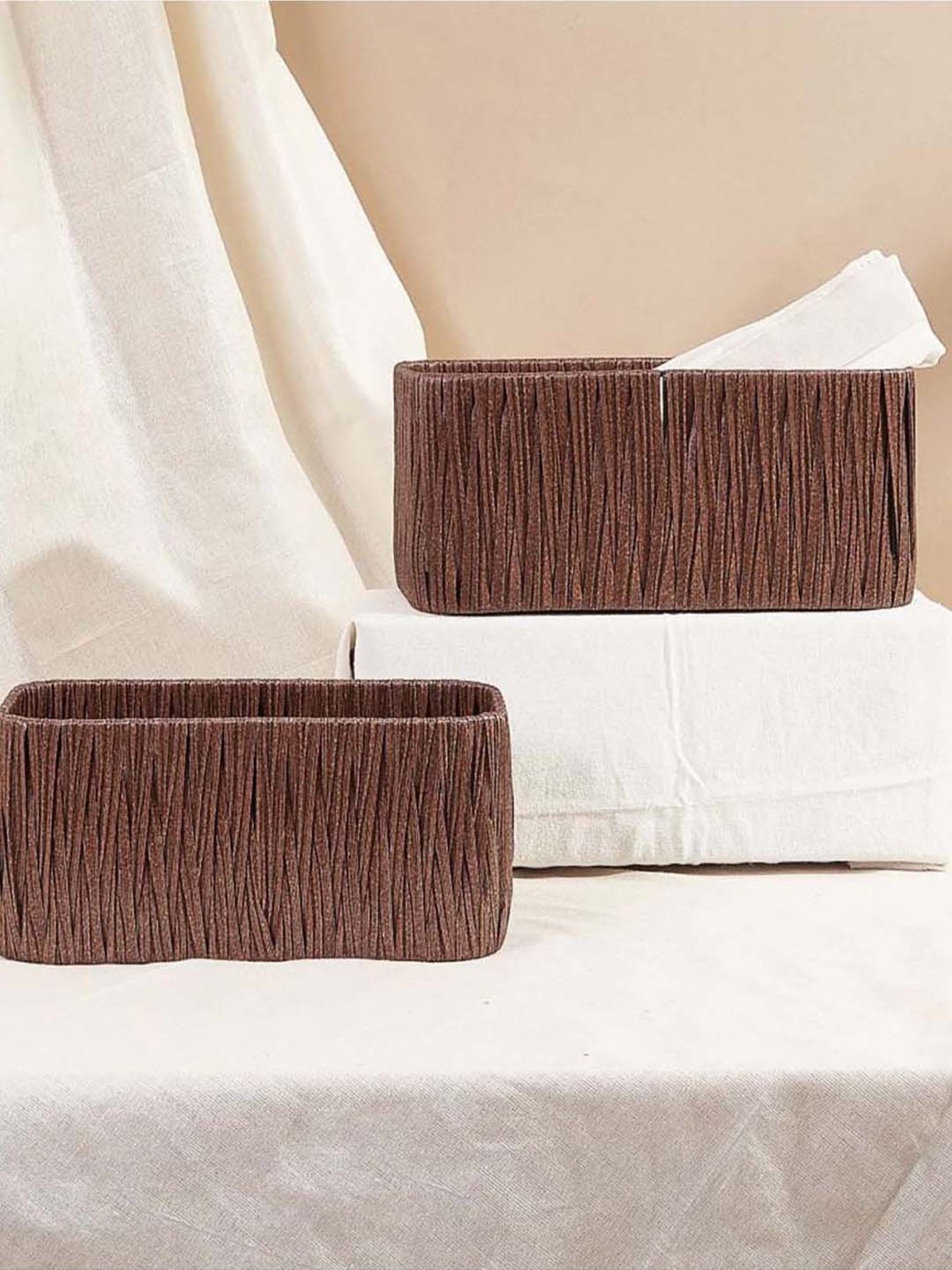 VarEesha Brown & Black Bamboo Multi-Purpose Basket - Set of 1